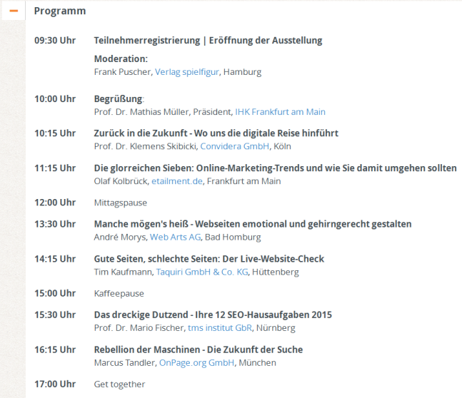 Rahmenprogramm des Online-Marketing-Tags 2015