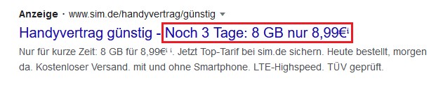 Beispiel Screenshot Google Ads sim.de Beispiel Screenshot Google Ads sim.de