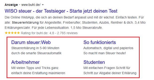 Beispiel Screenshot Google Ads buhl.de Beispiel Screenshot Google Ads buhl.de