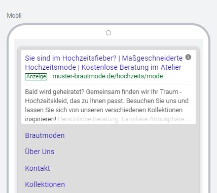 Musterbeispiel in der Google Ads Anzeigenvorschau Musterbeispiel in der Google Ads Anzeigenvorschau