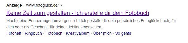 Beispiel Screenshot Google Ads fotoglück.de Beispiel Screenshot Google Ads fotoglück.de