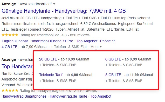 Beispiel Screenshot Google Ads smartmobile.de Beispiel Screenshot Google Ads smartmobile.de